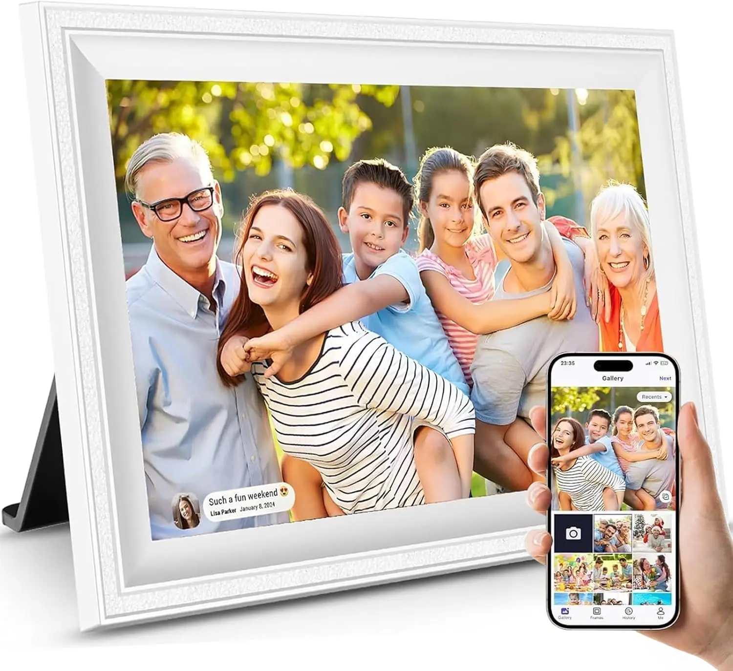 

Digital Picture Frame 10.1" WiFi Touch Screen 16GB IPS Display Auto-Rotate Wall Mountable Share Photos from Phone