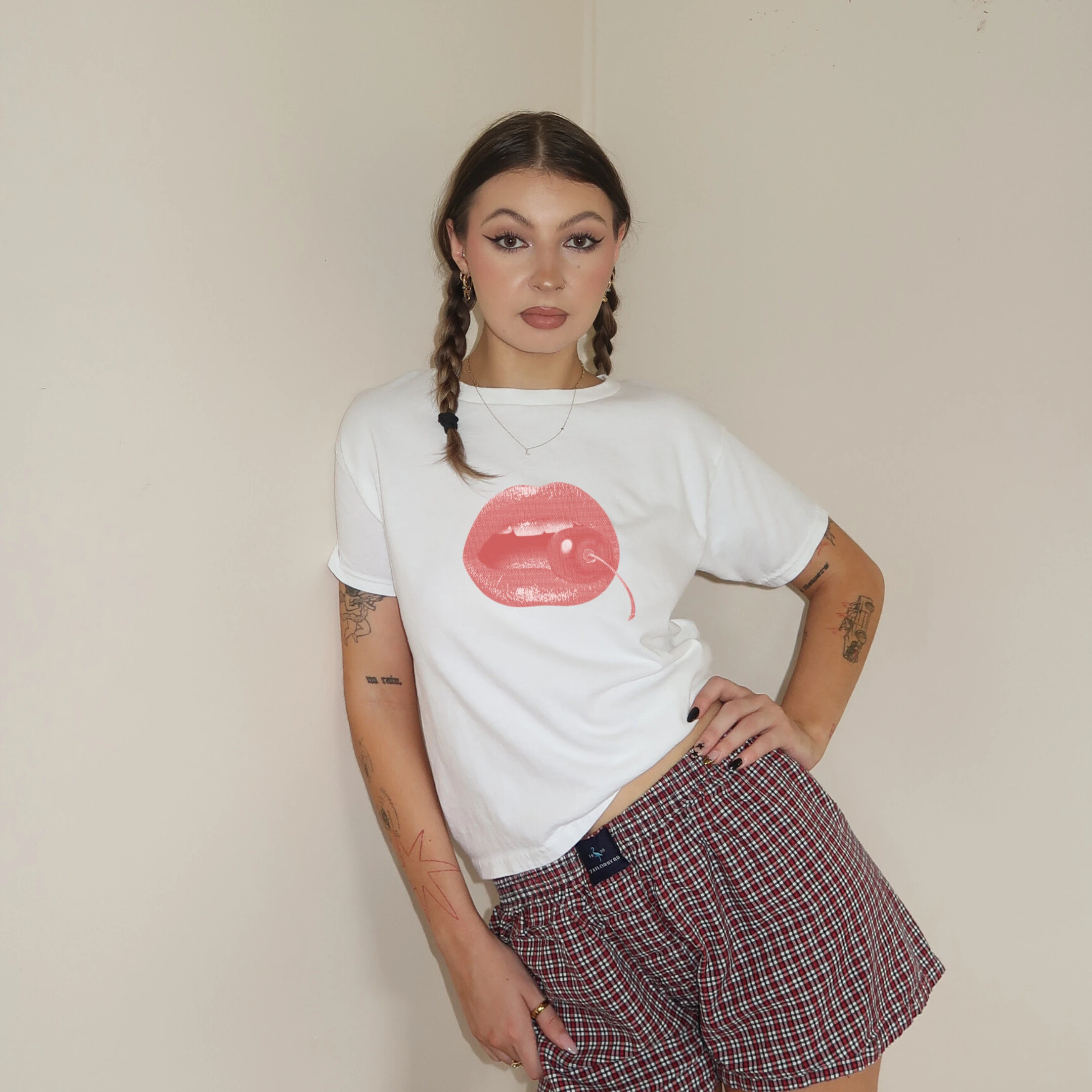 Y2K Clothes Harajuku Casual Gothic Tops Pure Cotton T Shirt Hip Hop Vintage Lips Oversized Graphic Print Women Top Tee 2000s