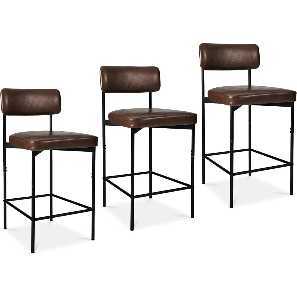 

Set of 3, Armless Counter Height Bar Stools, Modern PU Faux Leather Stools for Kitchen Island, Home, Dining - Mocha Brown