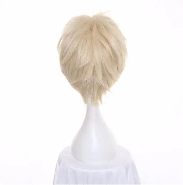 12inch Light Golden Short Synthetic Wigs England Cosplay Wig Heat Resistance Hair