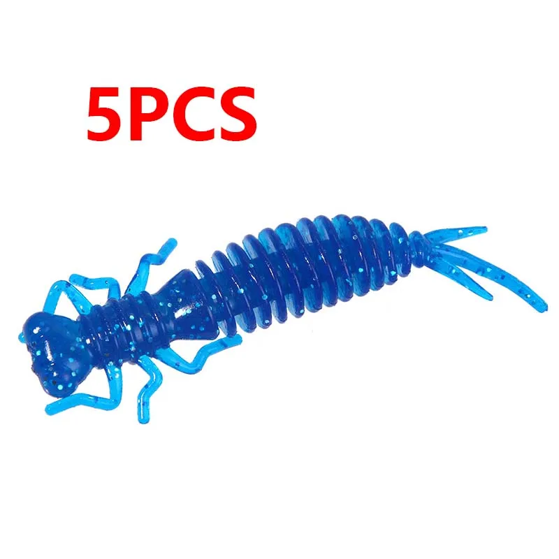 5pcs 2022 Fishing Lure 55mm/75mm/100mm Artificial Fuzzy Worm Insect Bait Wobbler Silicone Soft Bait Swimbait Fishing Accessories