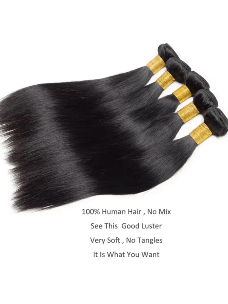 Mechones de cabello humano de 32 pulgadas, 1/3/4 Uds., mechones de cabello virgen brasileño, tejido liso de hueso virgen sin procesar, 4 mechones de cabello humano