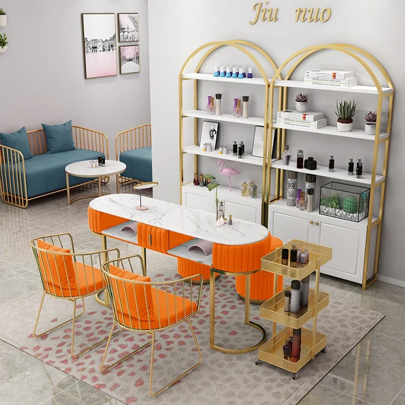 Small Manicure Table Is Suitable for Two People, More Convenient and Space Saving, and More Storage Cabinets Nail Table Metal