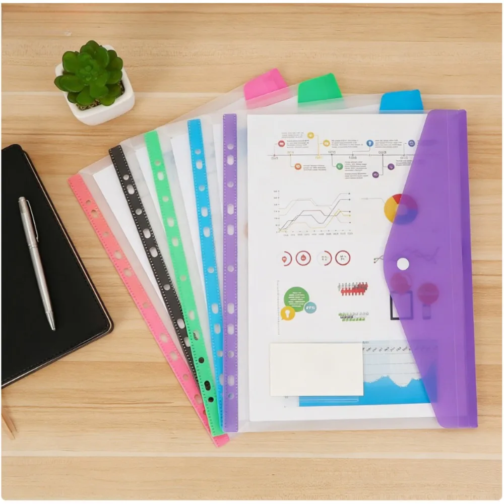 

A4 PP Snap Button File Bag 11 Hole Loose Leaf Document Organizer Office Supplies Storage Pouch