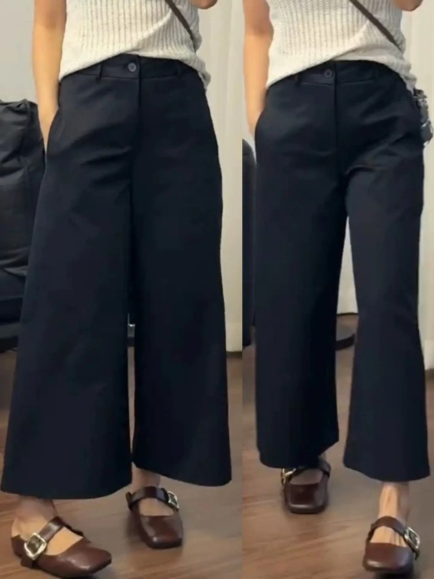 

High Waist Wide Leg Pants Black Nine Points Summer Thin Casual Loose Feeling Women's Straight Cut Trousers Commute Style