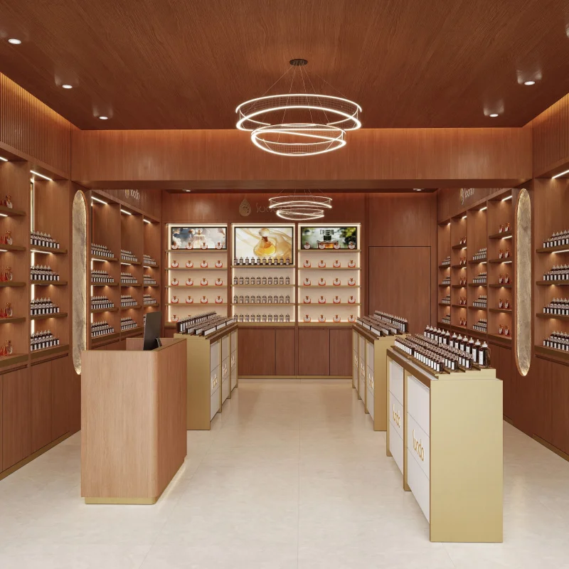 custom.High End Custom Perfume Interior Design 3D Rendering Retail Shop Furniture Cosmetics Fragrance Display Fixtures