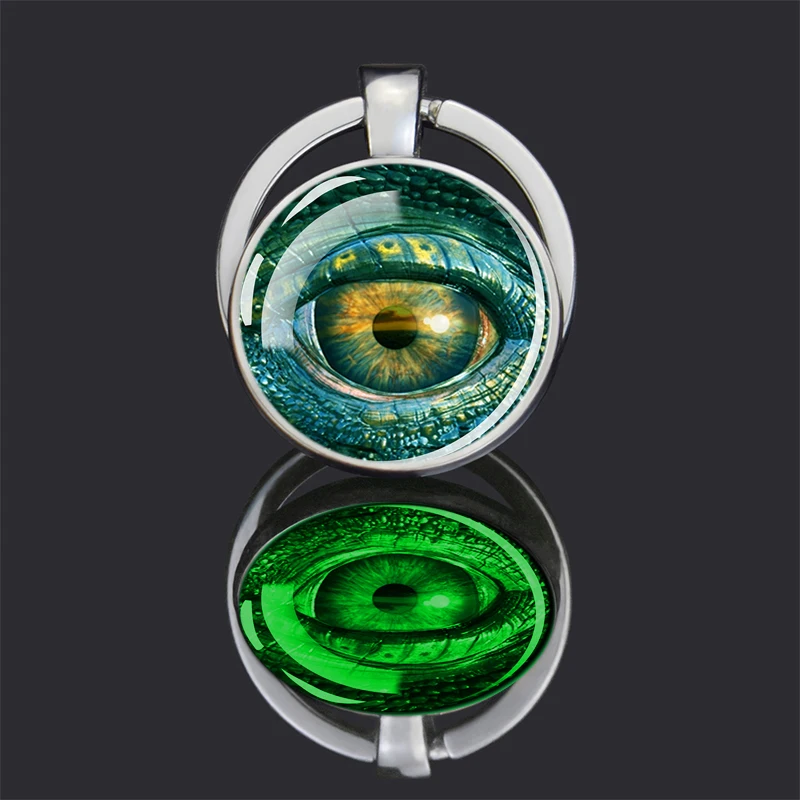 Glow In The Dark Evil Eye Keychain Dragon Eyes Double Face Glass Dome Luminous Keyring Jewelry Gift for Men