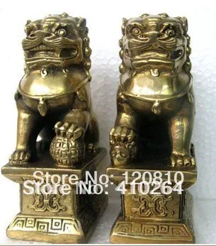 

Sepasang Patung Foo Dog China Lion Fu Perunggu Pasangan Patung-patung Feng Shui Item Oriental Sz: 11x6x8.3cm