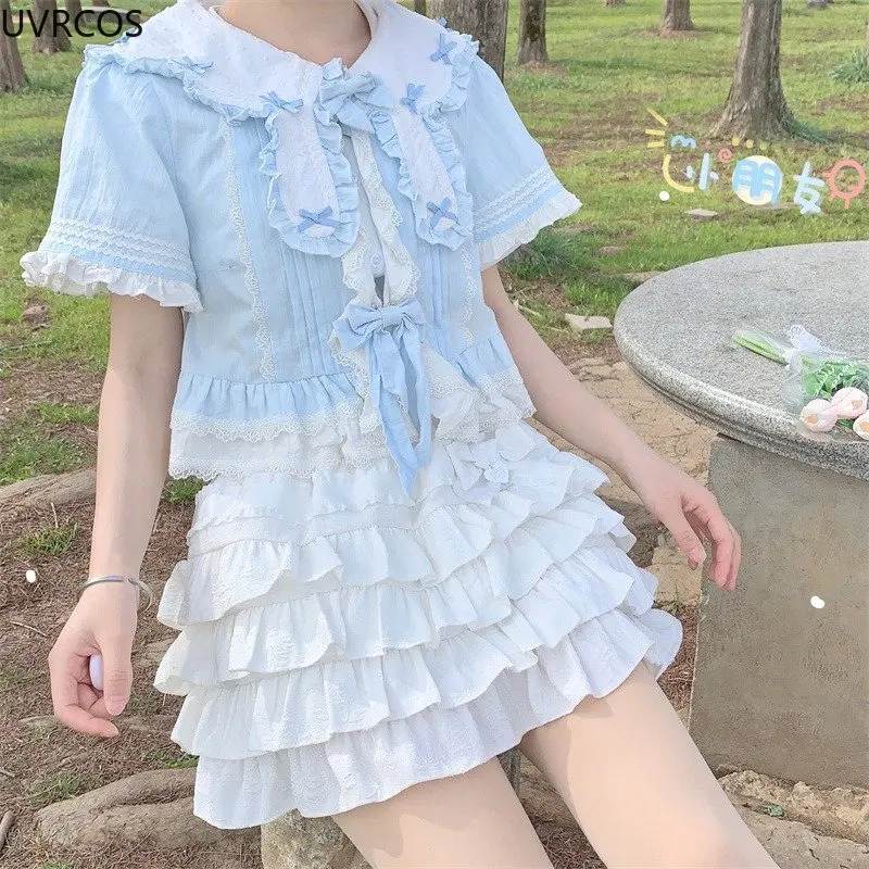 Japanischer Stil kawaii lolita Minirock Frauen Gothic hohe Taille Rüschen Stufen röcke süße girly Sommer Harajuku y2k kurzen Rock