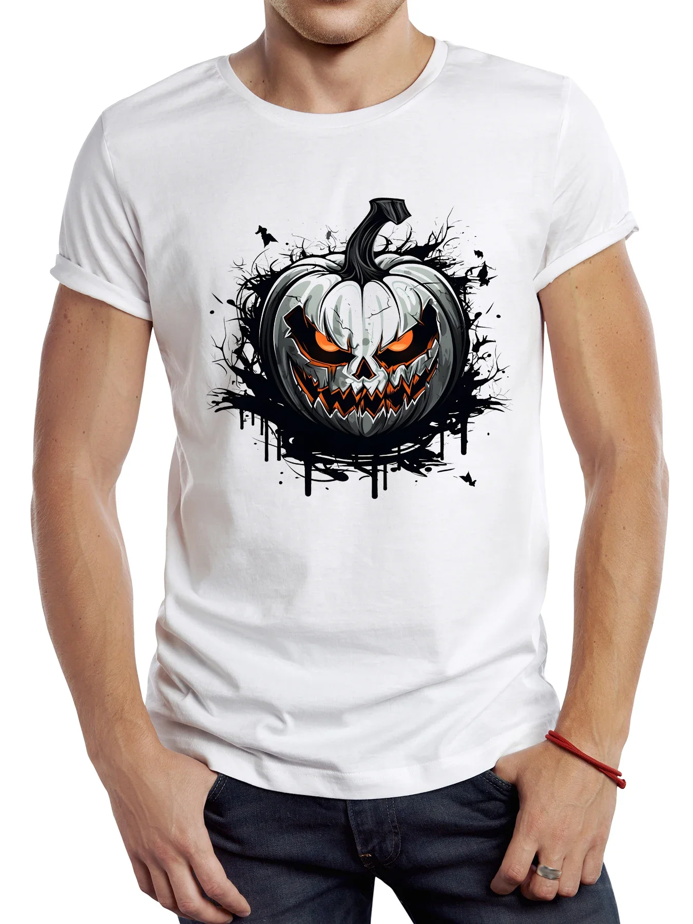 TEEHUB-T-shirt pour homme, vêtement de sport, hipster, motif crâne et Aliments avec visage maléfique, vintage, pour Halloween