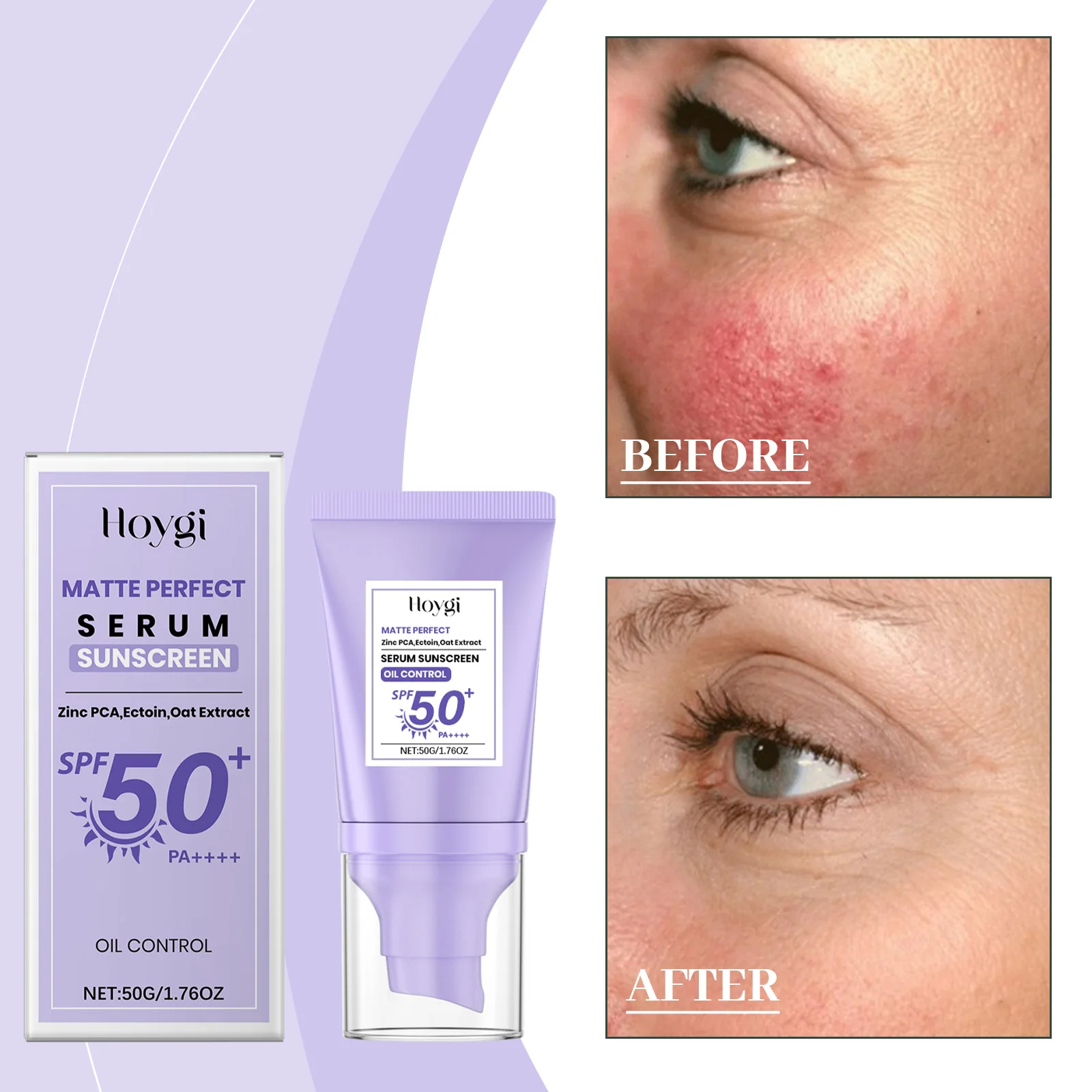 Солнцезащитный крем SPF 50+ — безмасляная цинковая формула PCA и Ectoin, защита широкого спектра с овсяным экстрактом, нежирный солнцезащитный крем для лица