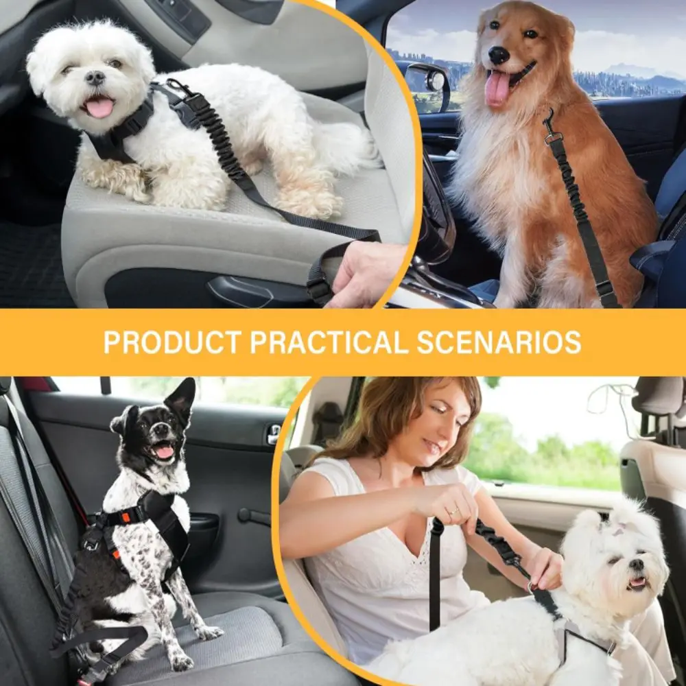 Buffer Adjustable Dog Seat Belt Elastic Crash Tested Dog Harness Thickened Secure Clasps Car Seat Belt Car Use