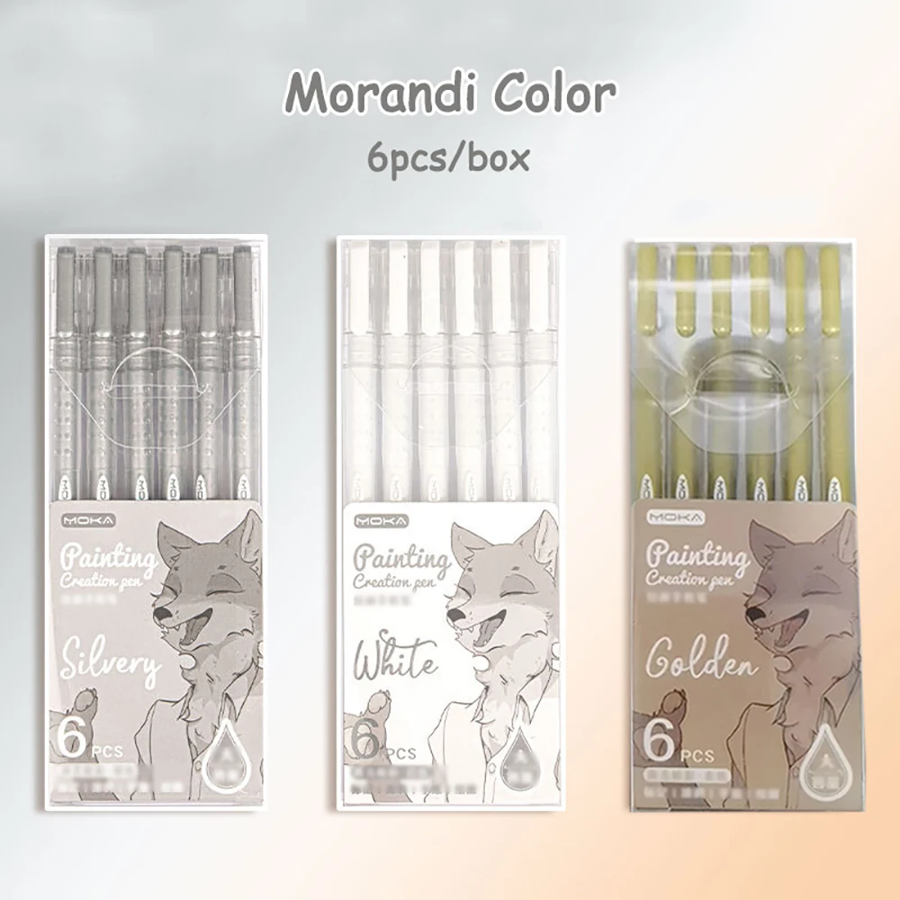 최신 6 색 Morandi 다채로운 젤 펜 컬러 아트 마커 노트 그림 낙서 컬러 펜 편지지 사무실 학교 용품