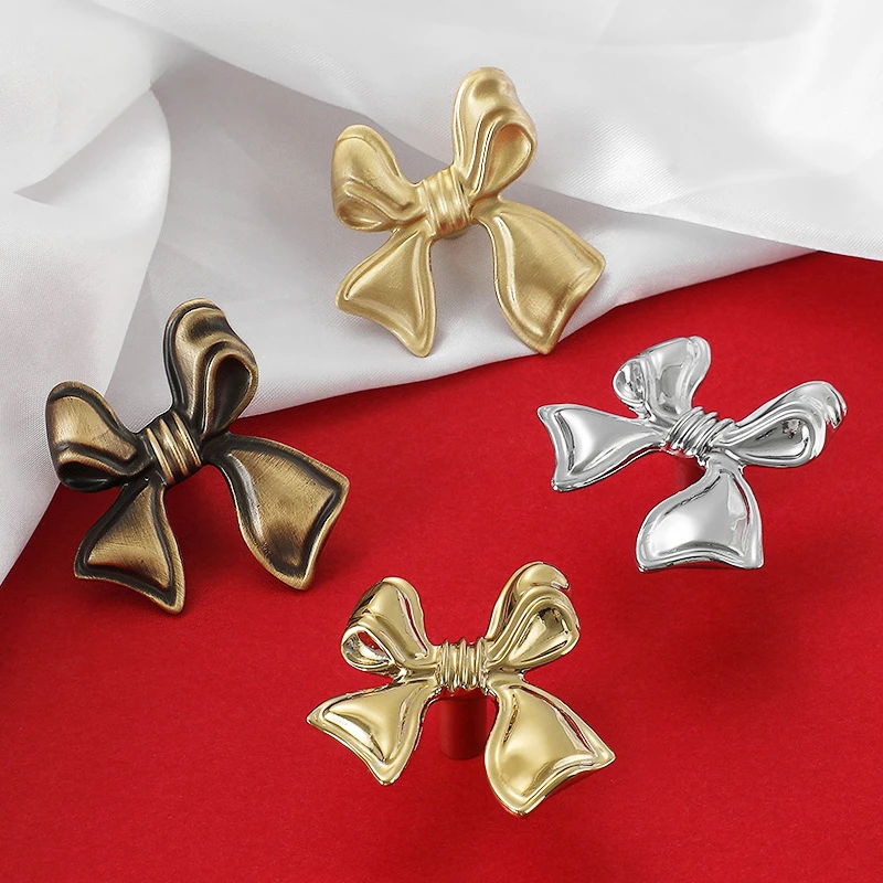 1pcs New Brass Bow Tie Handle European Style French Cabinet Wardrobe Door Drawer Knob Handmade Knob Furniture Handle Pull Home