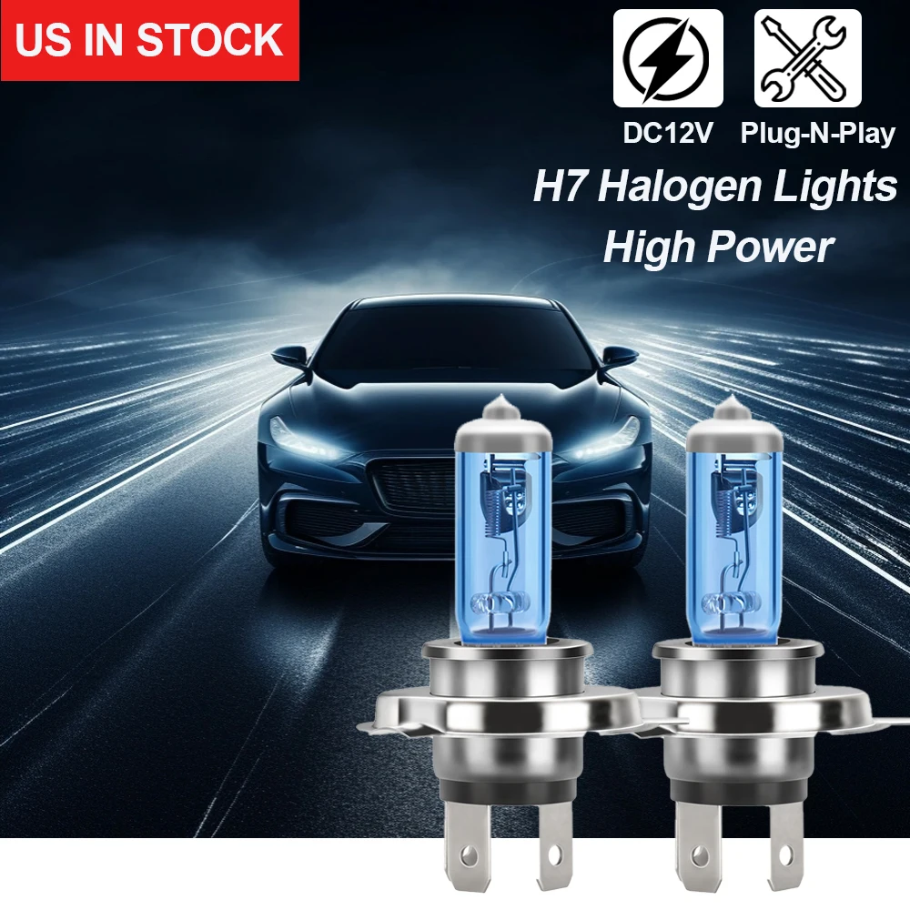 H7 Halogen Bulbs 100W DC12V Super Bright WhiteCool Blue Hyper Headlight 6000K Auto Lamp Car Headlights Universal for Vehicles