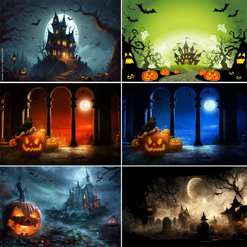 

Halloween Day Dark Cemetery Scene Photography Backdrops Castle Graveyard Horror Festival Party Photo Studio Background KB-01