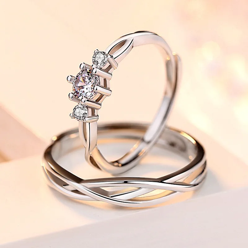 2Pcs Silber Farbe Luxus Zirkon Paar Ringe Für Frauen Für Immer Endlose Liebe, Verlobung, Hochzeit Bands Ring Valentinstag Geschenke – Detail 20
