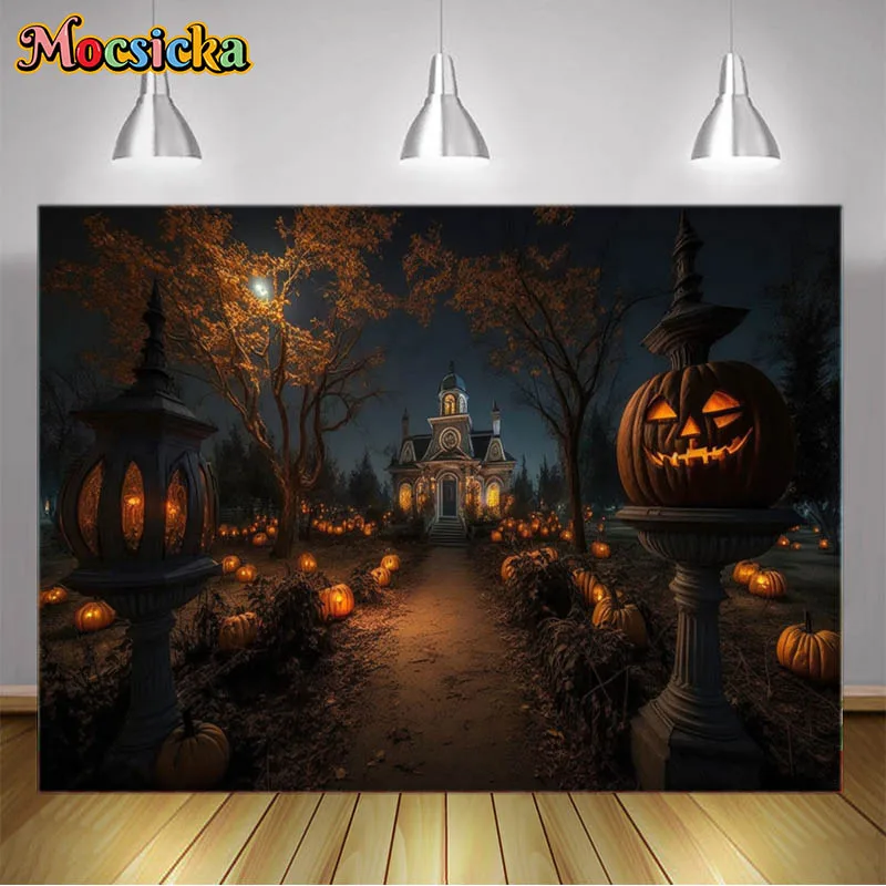 Horror Night Halloween Backdrops Photographty Background Scary Halloween Banner for Kids Parties Mysterious Night Photozone