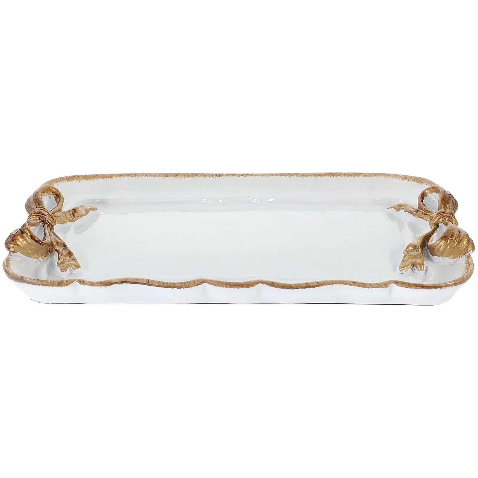 Marble Style White Resin Dessert Plate Bowknot Design Serving Tray Decorative Fruit Plate Vintage Storage Tray Coffee Table