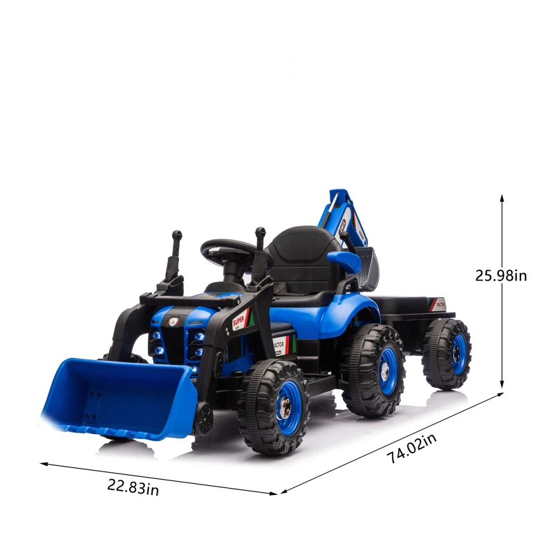 24V Kids Ride On Electric Tractor Toy 4 In 1 Construction Attachments Parent Remote 3 Speed Music LED Tail Light