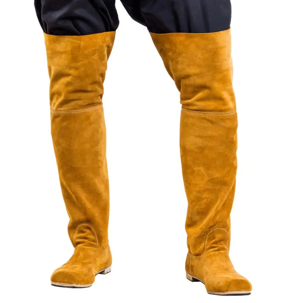 バイキング レザー ブーツ - 中世の海賊スタイルのニーハイ ブーツ コスプレ & LARP 用