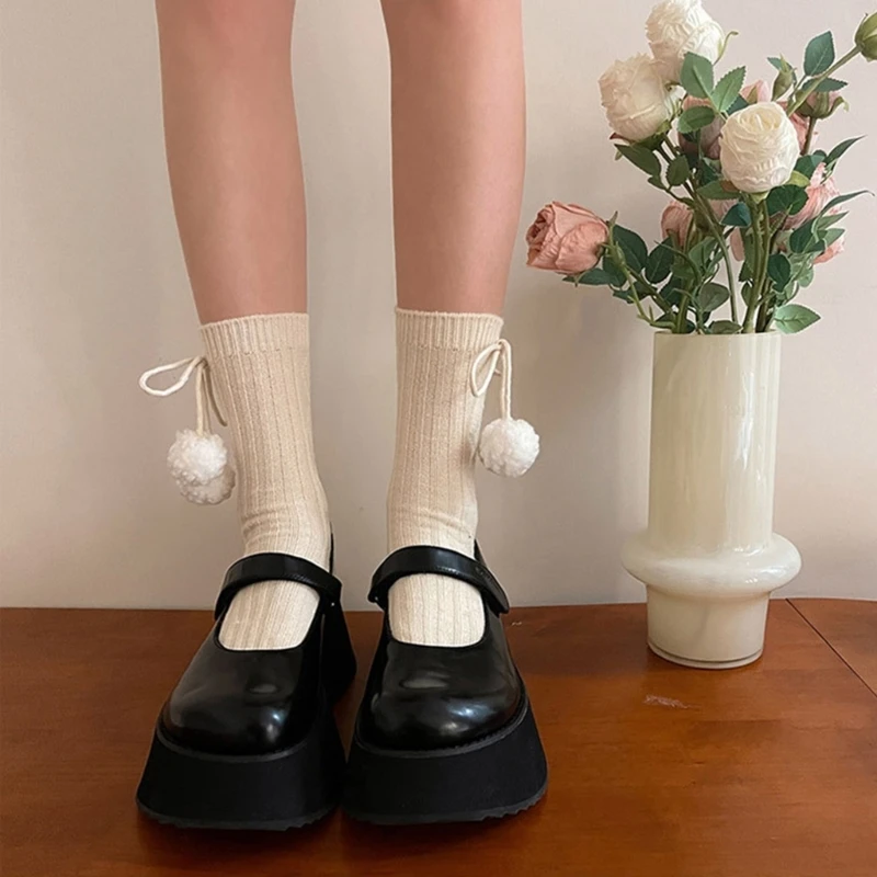 Women's Calf Socks Sweet Socks JK Uniform Loose Socks Casual Cotton Socks Bootie Socks Pom Pom Ankle Socks