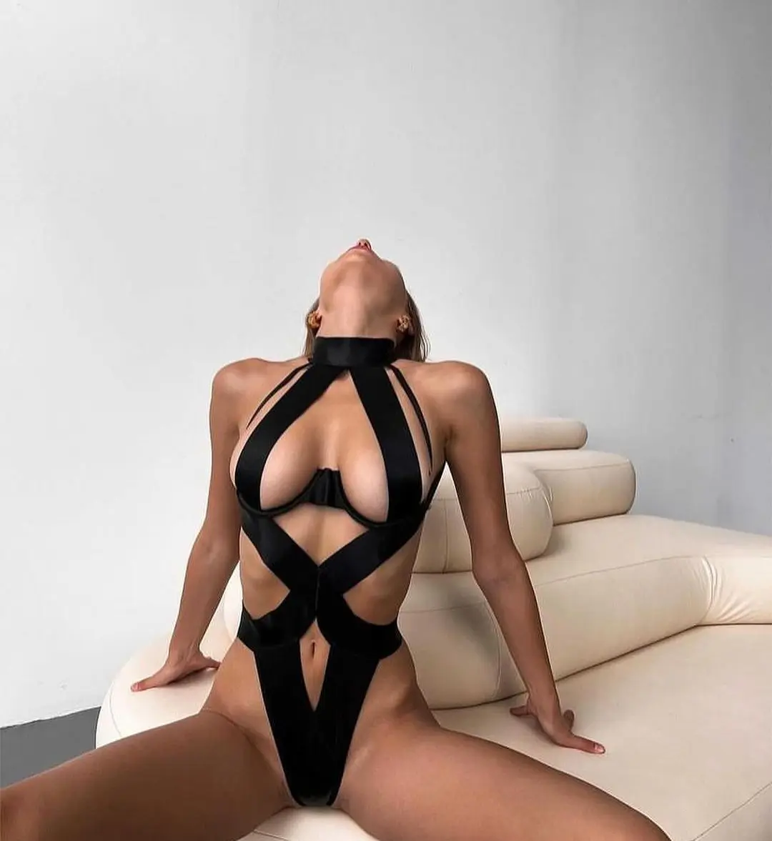 Ellolace Bandage Sexy Lingerie Bodysuit Women Halter Hollow Out Exotic Clothes Black Porn Bottom Sissy Hot Sensual Body