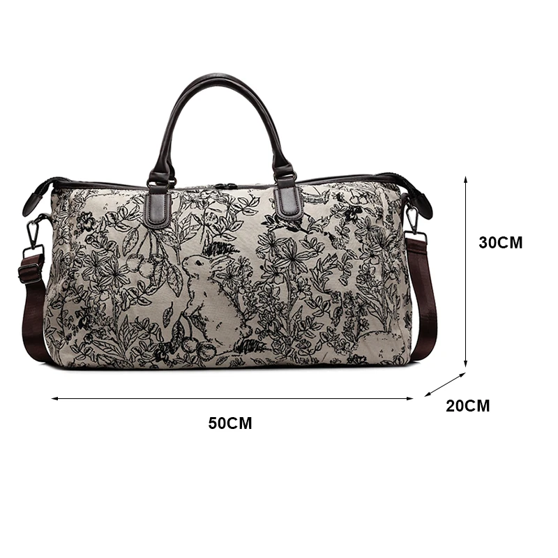Tiptoegirls Canvas Travel Bag Cute Embroidery Luxury Design Handbag Fashion Leisure High Quality Black Coffee Large Shoulder Bag