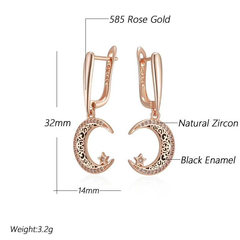 Wbmqda Black Enamel Pendant And Necklace For Women 585 Rose Gold Color With Natural Zircon Elegant Fashion Jewelry Accessories