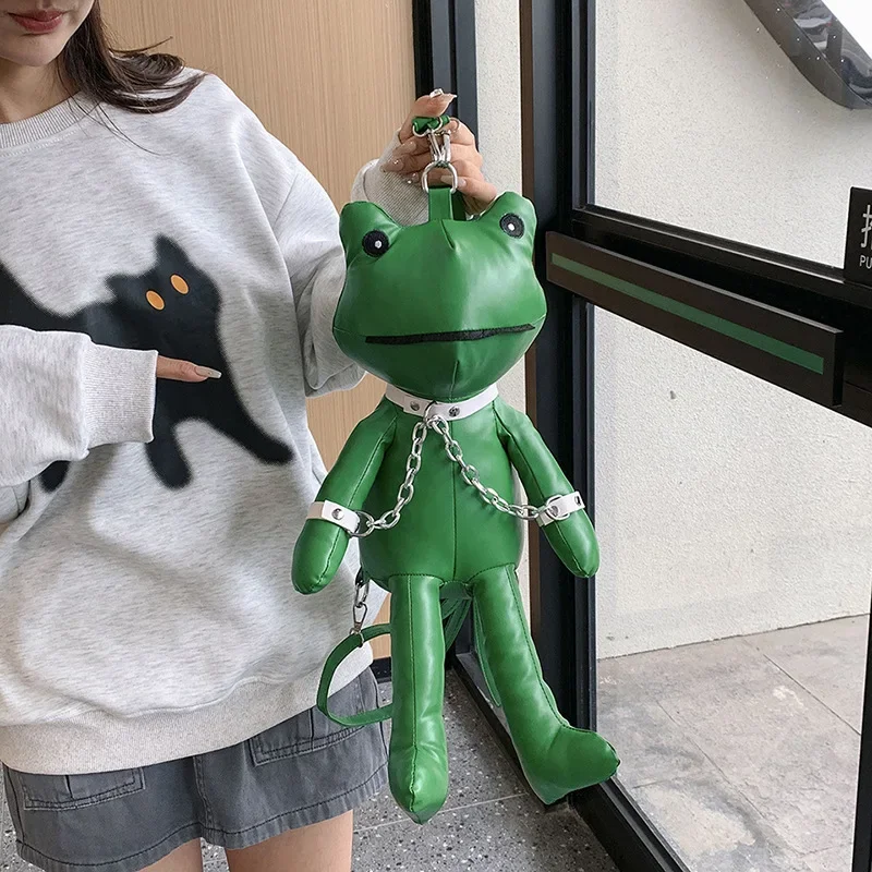 Women 2023 new cartoon frog doll funny shoulder bag personality cute girl net red travel backpack pu