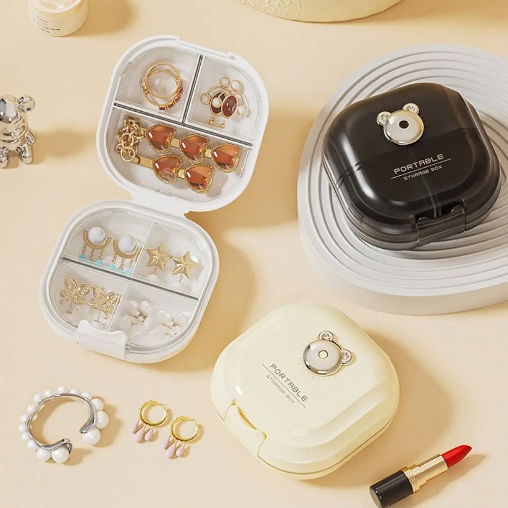 

Органайзер для хранения безделушек с мультяшным медведем и отдельным отделением, пылезащитный ящик для хранения ювелирных изделий, милый влагостойкий