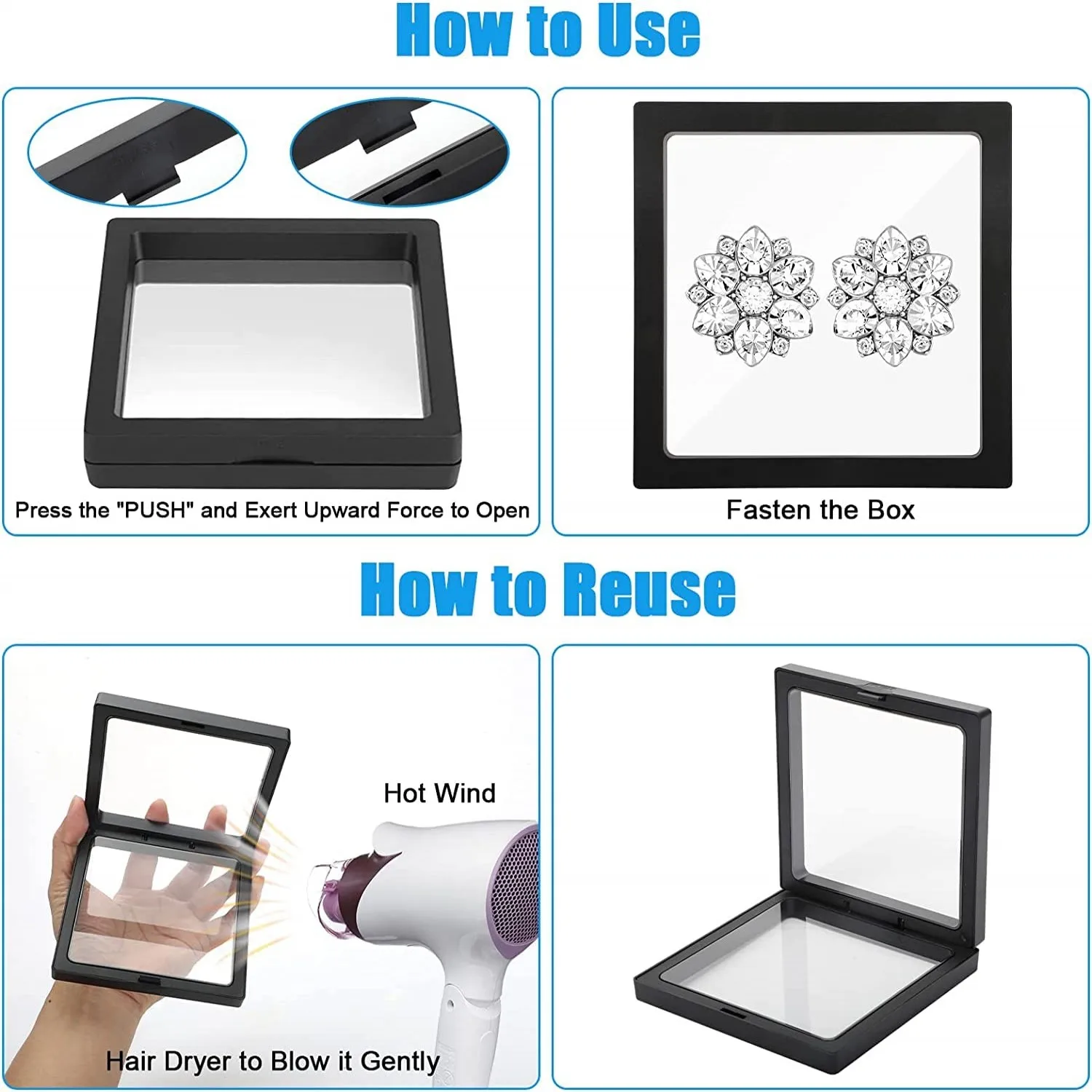 10 pack  3D Floating Frame Display Stand, Transparent PE Floating Display Case, Jewelry Storage Box Suspension Frame