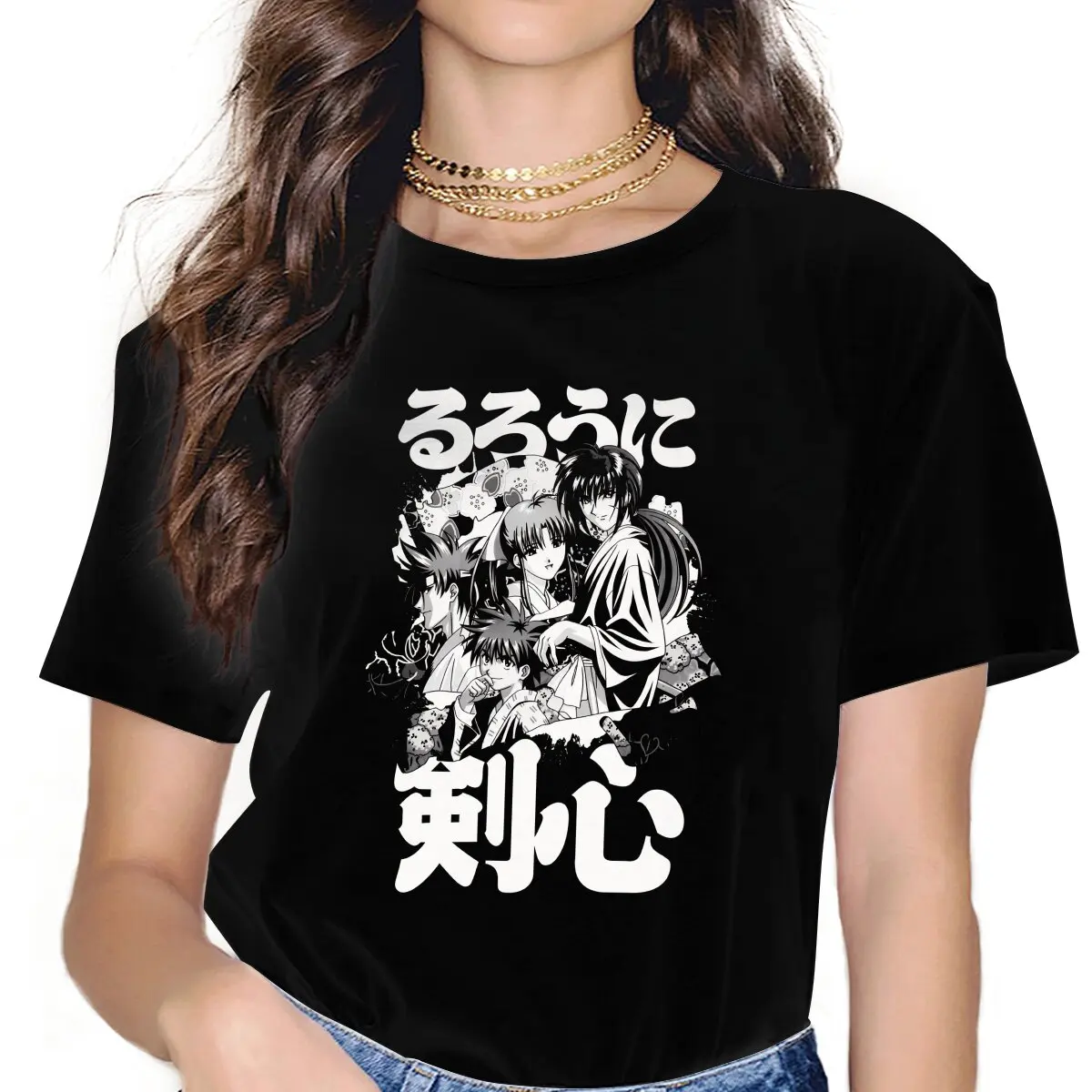 Kamiya Dojo White Classic Women Clothing Rurouni Kenshin Manga Graphic Female Tshirts Vintage Graphic Loose Tops Tee