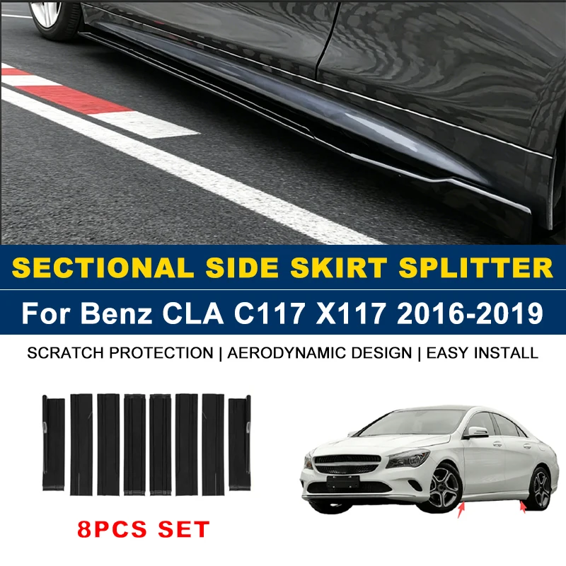 

2m Sectional Side Skirt Extension Lips Side Spoiler, Car Exterior Modified Upgrade Kit For Mercedes Benz CLA C117 X117 2016-2019