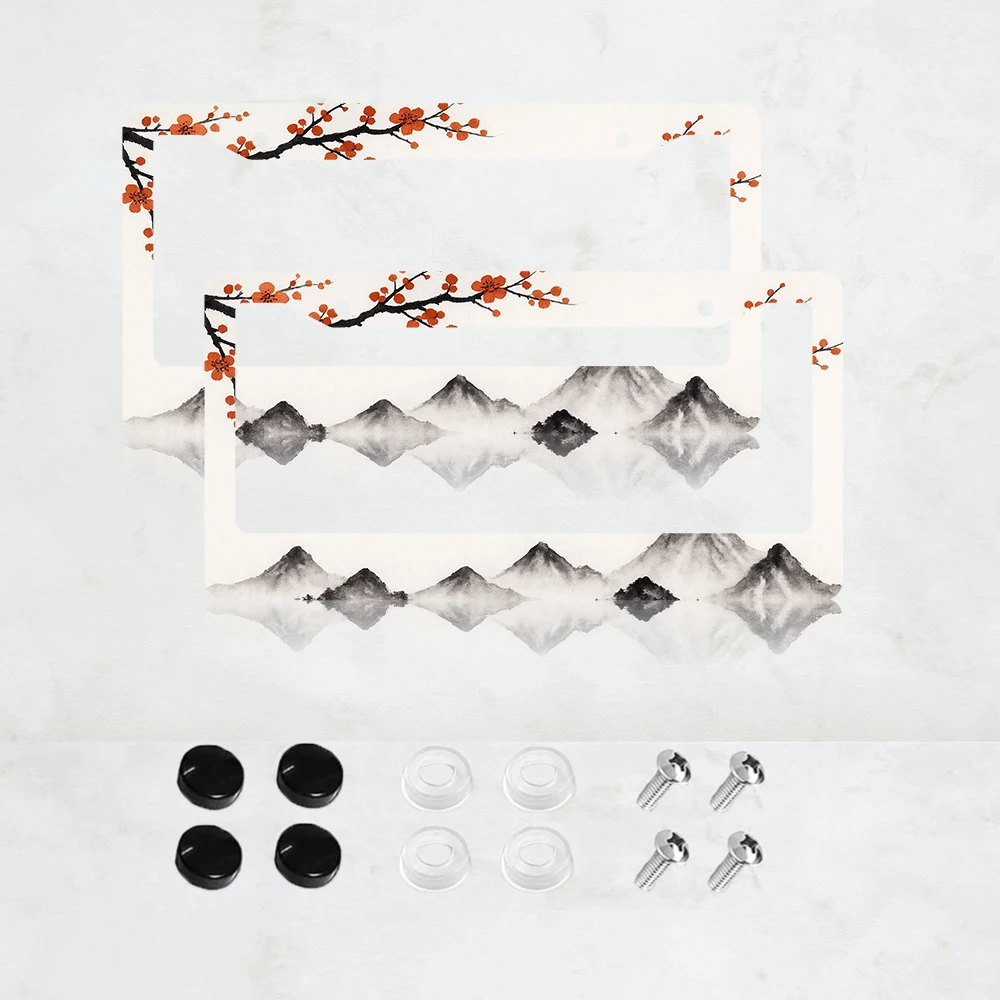 

2 шт. рамки для номерных знаков с 2 отверстиями и дизайном в виде цветов вишни, алюминиевые, 6x12 дюймов, в комплекте с винтами, стандартный размер США.