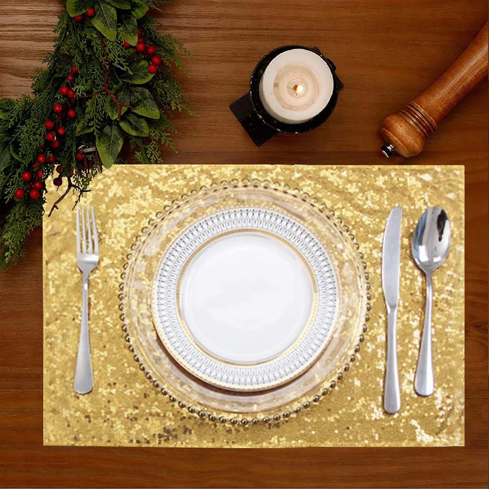 4pcs Sequin Placemats Dining Table Mats Heat Resistant Non-Slip Glitter Place Mats for Party Kitchen Wedding Dinner Table Decor