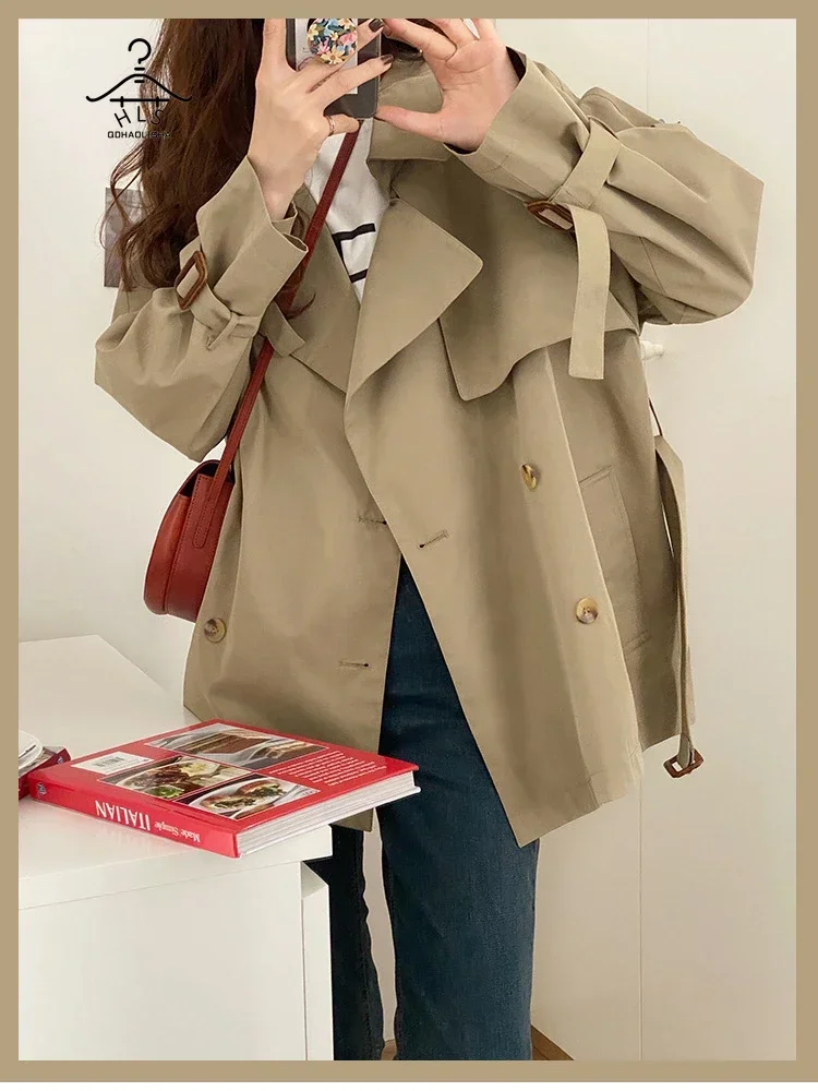 Women\'s Trench Coats Popular Korean Style Short Windbreaker Fashion Casual Long Sleeve Tops Winter Clothes Women Elegant Coats