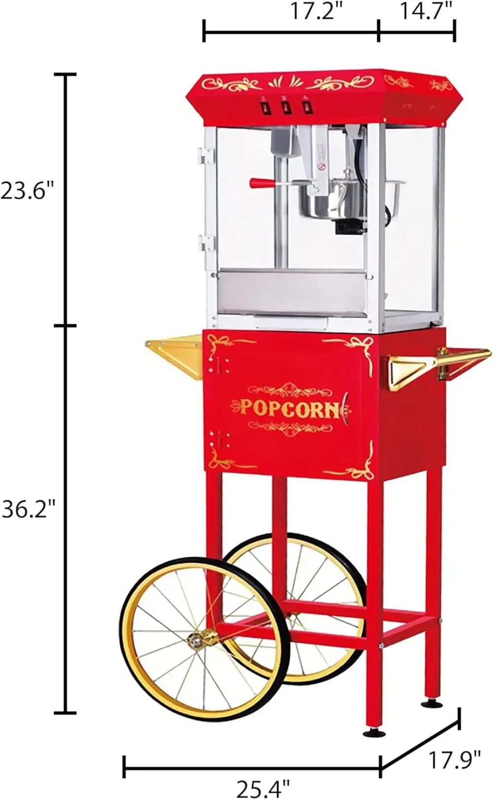 Popcorn Machine with Cart 8oz Popper with Stainless-Steel Kettle, Warming Light, and Accessories (Red)