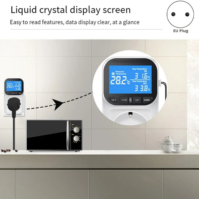 The Newdigital Temperature Controller Socket Outlet Thermostat With Sensor Probe Heating Cooling Switch Backlight EU Plug