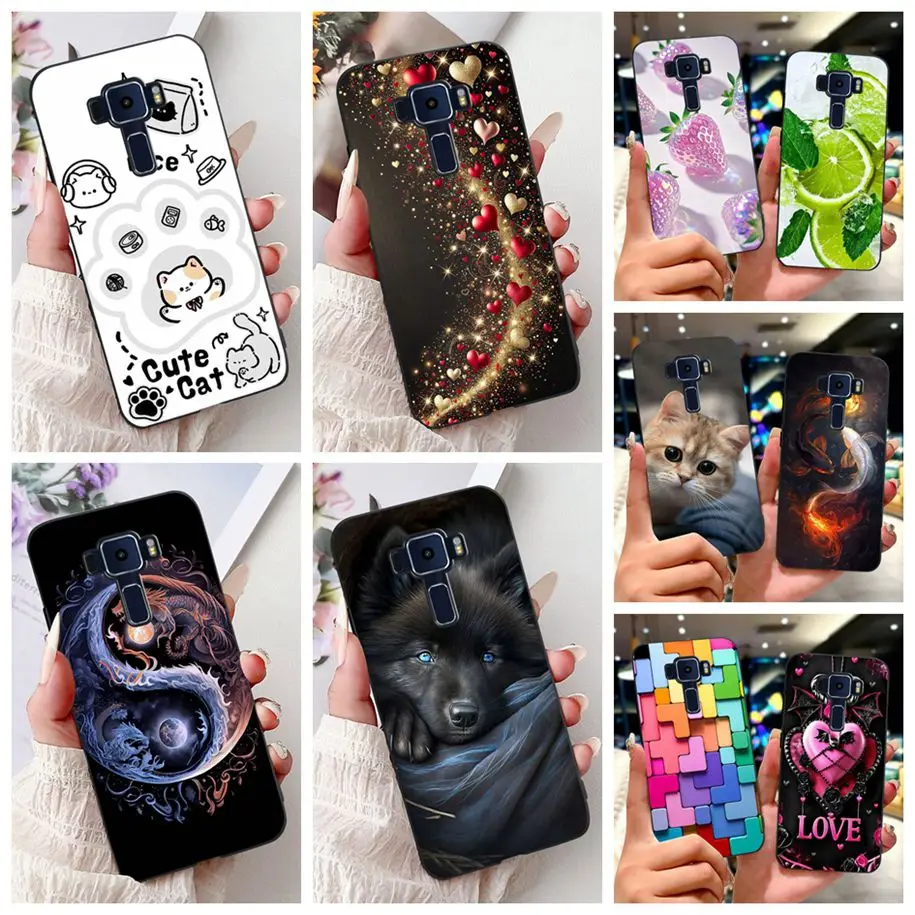 5,2 "para Asus ZenFone 3 ZE520KL Funda suave de silicona negra lindo gato dragón dibujos animados proteger la Funda del teléfono para Asus Z017D Z017DA Funda