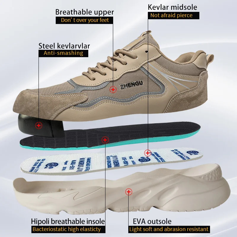 Arbeitssneaker für Herren, Sicherheitsschuhe, bruchsicher, pannensicher, unzerstörbar, atmungsaktiv, bequem, Stahlkappe, Schutzschuhe