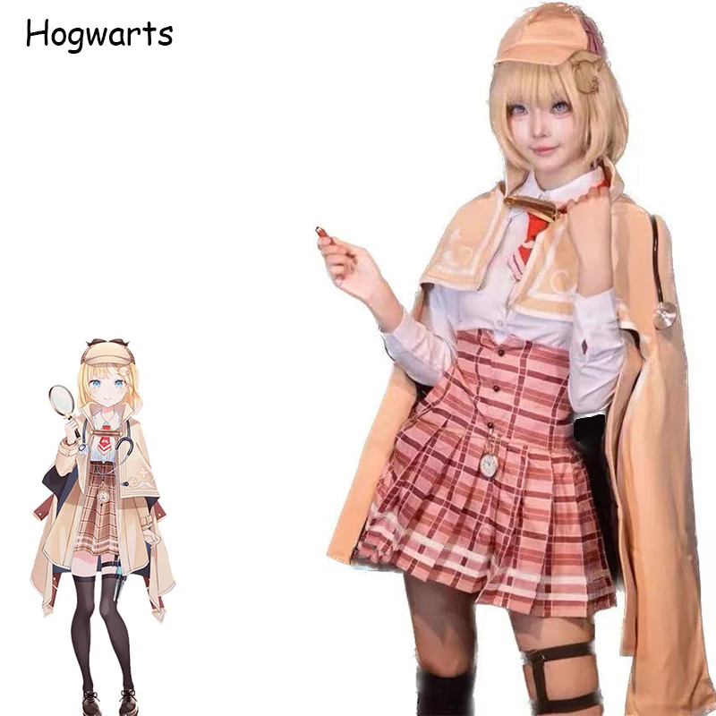 

Watson Amelia Ame Cosplay Costume Hololive EN Holo Vtubers Full Set Detective Uniform Outfit Cap Wig Halloween