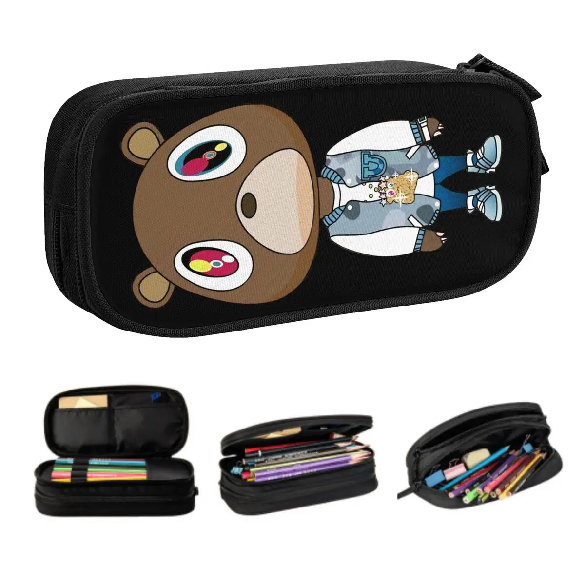 Custom Kanye West Bear Kawaii Pencil Cases Girls Boys Large Capacity Pencil Pouch School Accessories