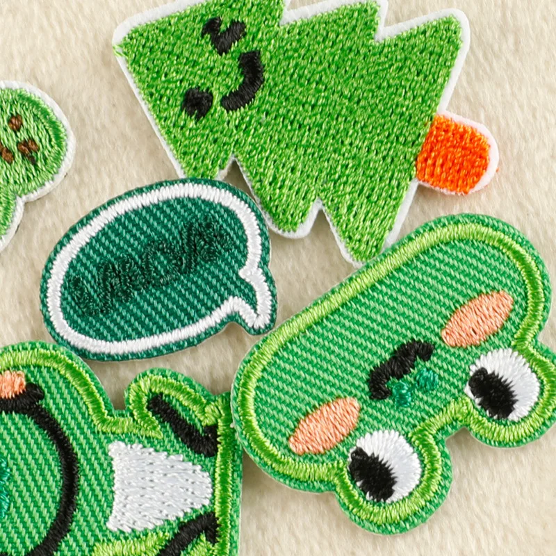 18 Stück kleine grüne Aufnäher zum Aufbügeln, Jacke für Kleidung, Thermo-Lot, Aufkleber-Set, Nähen, niedliche Stoffe, Kinder, DIY, bestickte Tiermasse – Detail 4