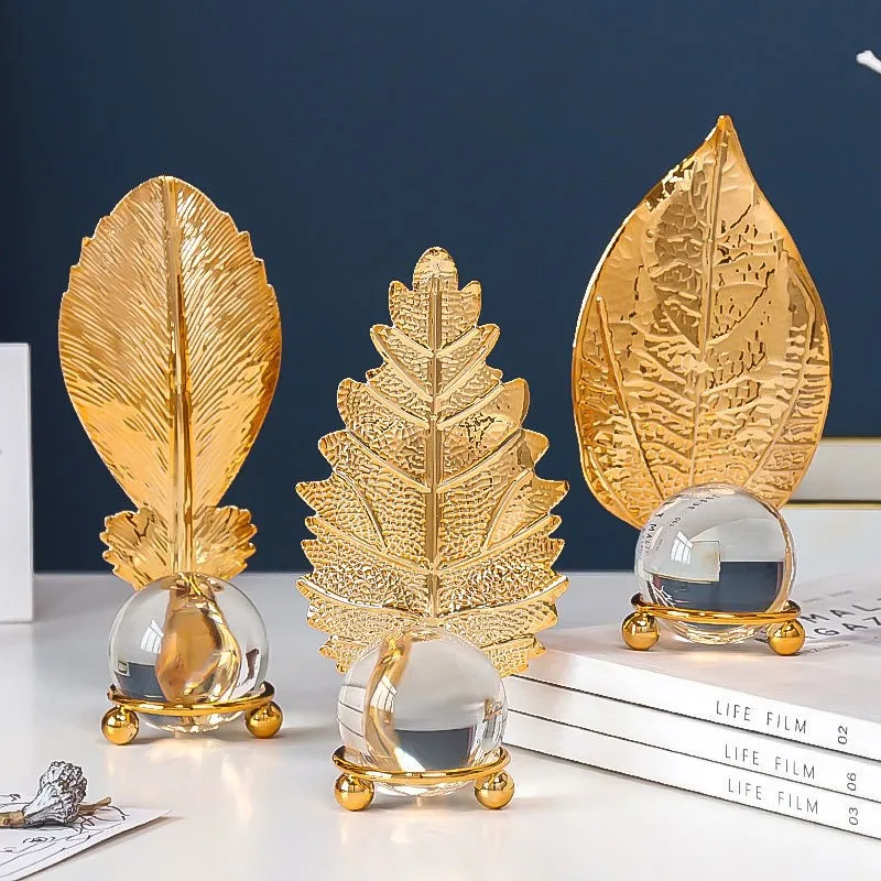 2025 New Creative Home Living Room TV Cabinet Decorations Simple Leaf-Shaped Crystal Ball Modern Office Desktop Crafts LH427