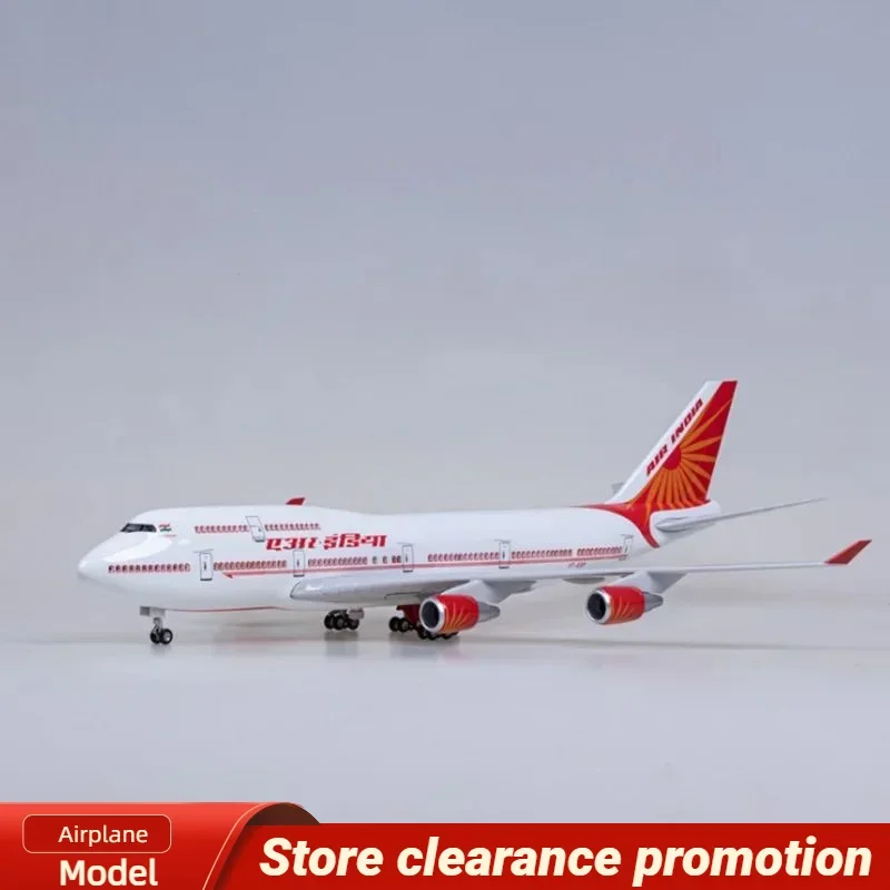 47cm Air India B747 B747-400 Model 1/160 Aircraft Resin Scale With Light and Wheel F Plane Display Antistress Airplane Gift Toys