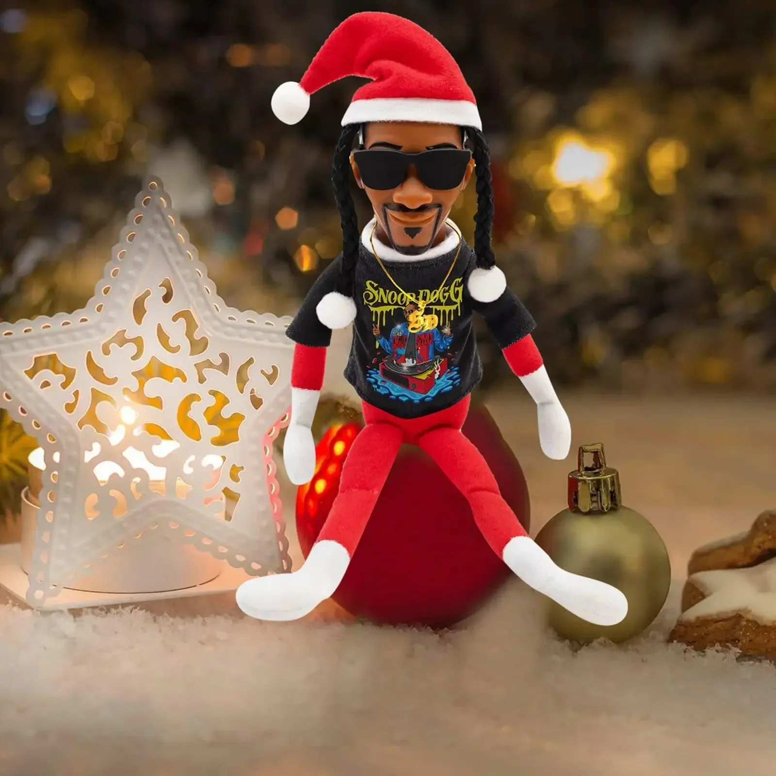 New Snoop Dogg Snoop on a Stoop Christmas Elf Doll 12” Plush Toys Shelf Decor Includes Elf Toy Tshirt Sunglasses and Necklace