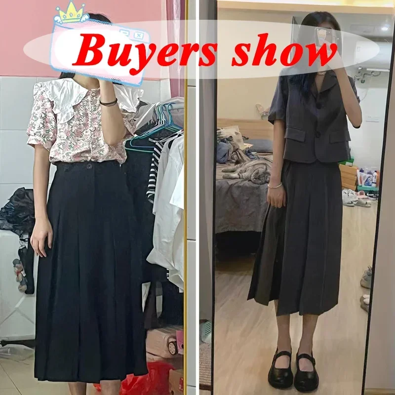 Gonna lunga a pieghe grigio nero per donna autunno gonne a vita alta in stile giapponese gonna longuette Streetwear da ufficio donna
