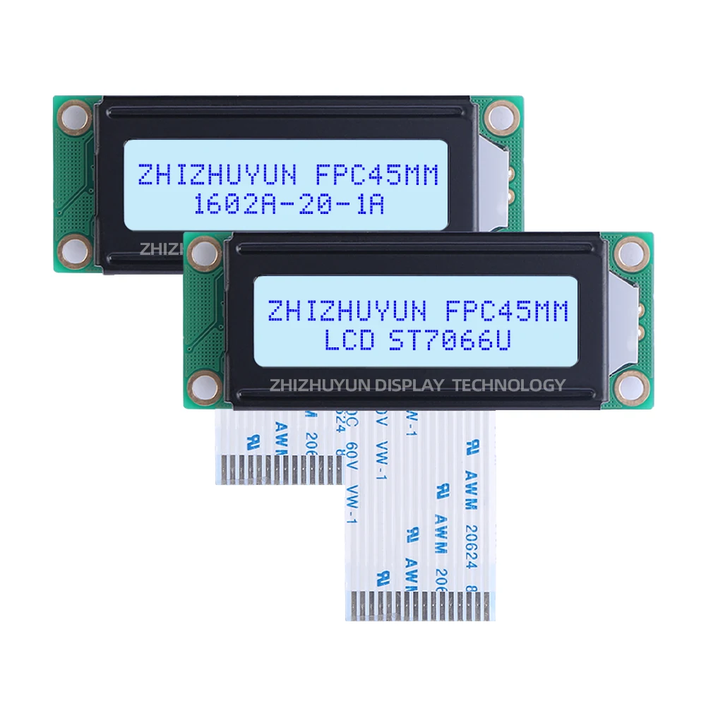 FPC45MM LCD1602A-20-1A LCD 스크린 에메랄드 그린 필름 문자 디스플레이 스크린, LCD 도트 매트릭스 스크린, 36*10mm