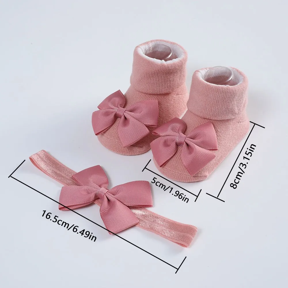 Baby Socks Newborn 2 Piece Socks And Hair Accessories Set Toddler Bowknot Socks Infants Boy Knitted Cotton Socks 3-15 Month